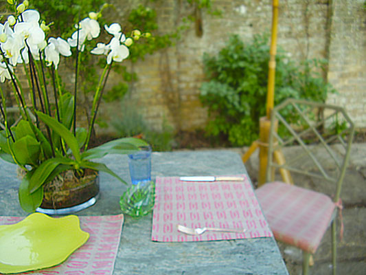 Ingot Iced Raspberry as cushions and table mats